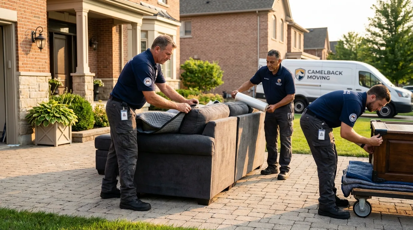 Large estate moving crew wrapping furniture in Gardendale, TX